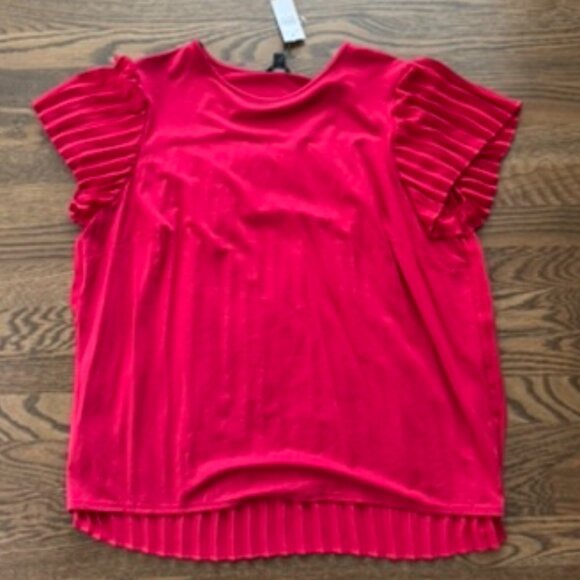 NWT Ann Taylor pleated ruffle T shirt top LARGE 528465 - Picture 1 of 3